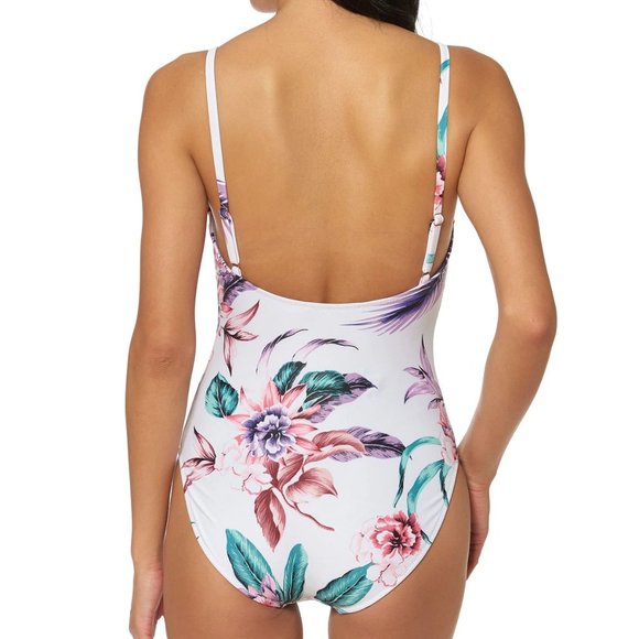 Jessica Simpson Floral-Print Button One-Piece Swimsuit - Picture 2 of 2